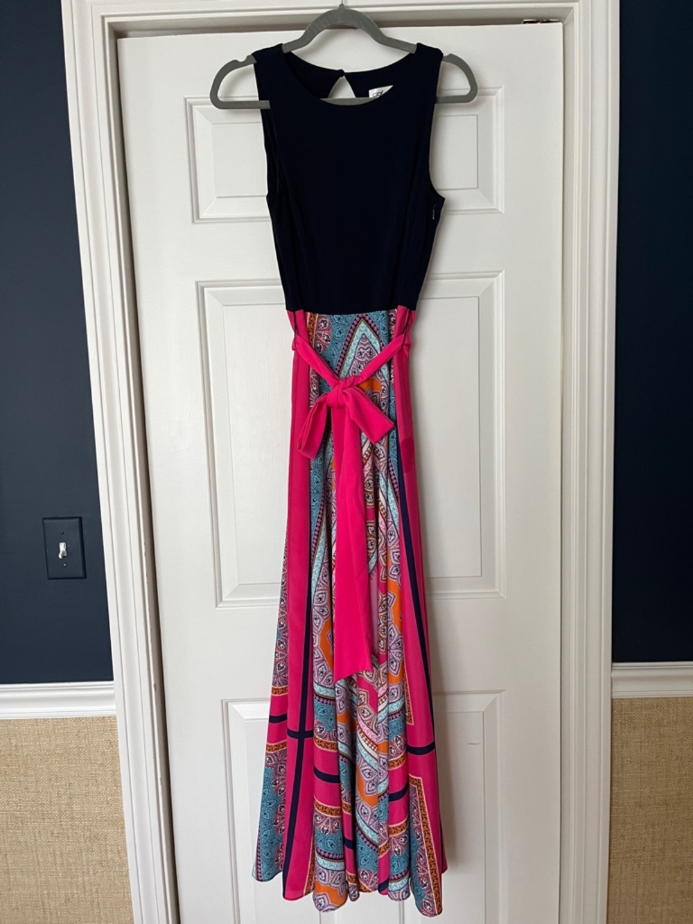 Eliza J Navy and Pink  Sleeveless Maxi Dress
